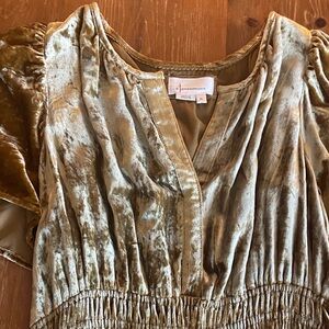 Anthropologie Olive-Gold Velvet V-Neck Smocked Waist maxi dress